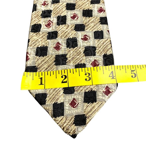 Robert Talbott Foursome Tie 100% Silk Mens Necktie Geometric Tan Black Red‎ VTG - Picture 8 of 8